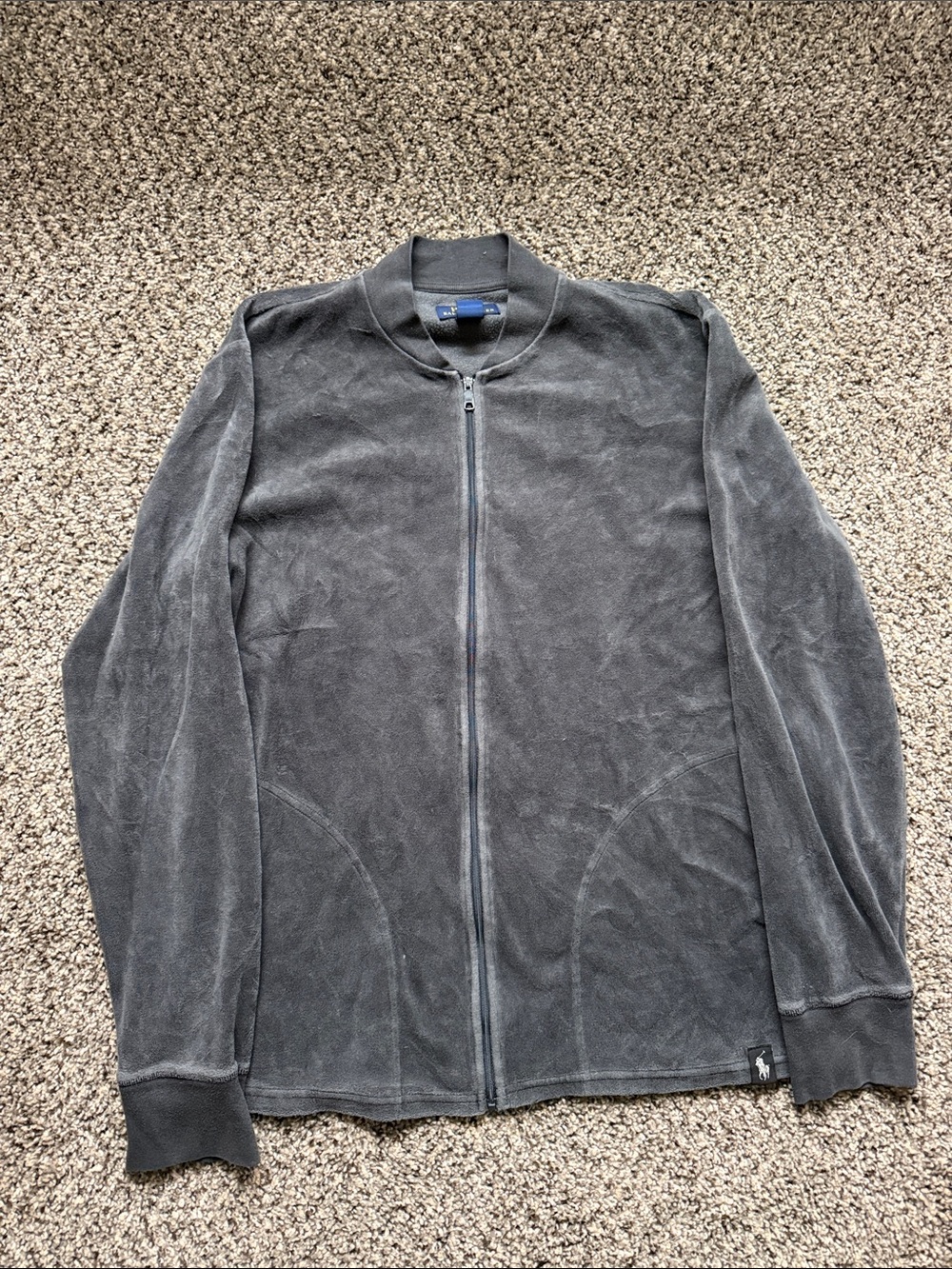 Polo by Ralph Lauren Men’s velour/ sleepwear Charcoal Zip-Up jacket size medium